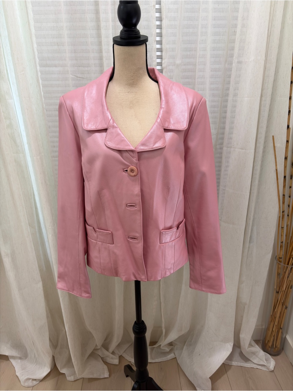 Sharon Young Pink Leather Button Jacket